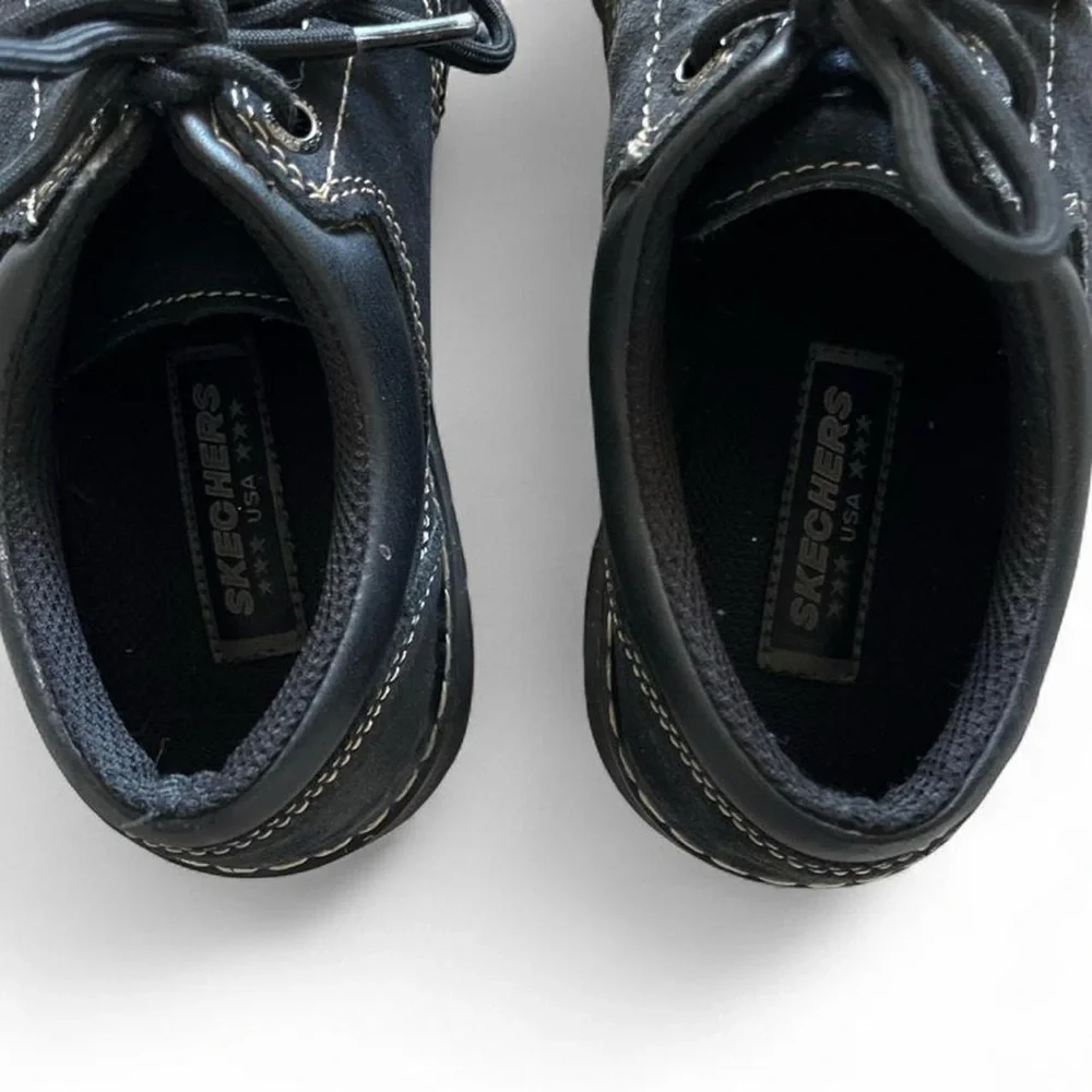 Skechers 90s Vintage Black Oxford Lace Up Chunky Heel Shoes - Picture 4 of 7